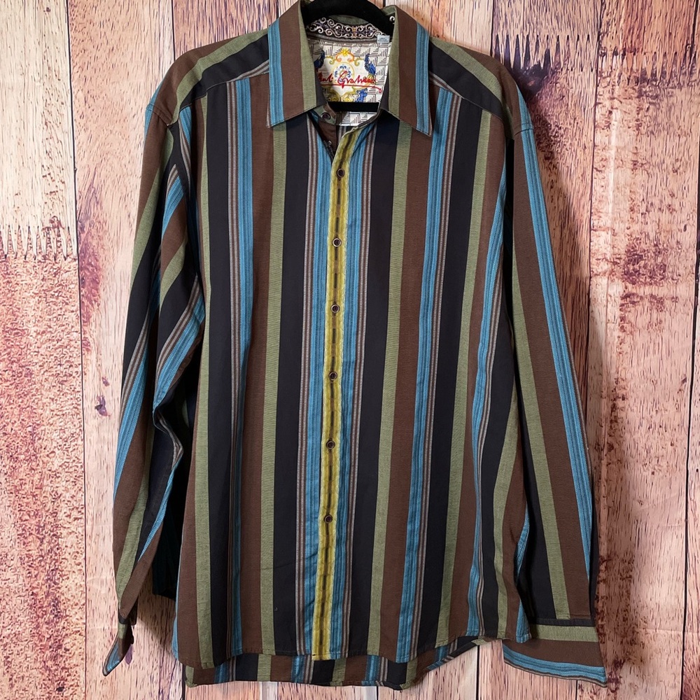 Robert Graham Stripe Button Down Embroidery Long Sleeve 2XL Shirt